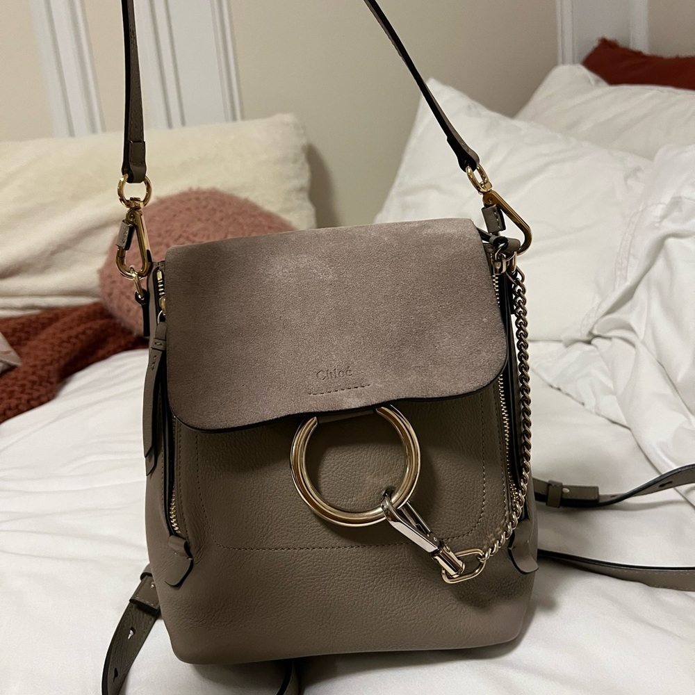 CHLOE Suede Calfskin Small Faye Backpack Motty Grey - Picture 4 of 7